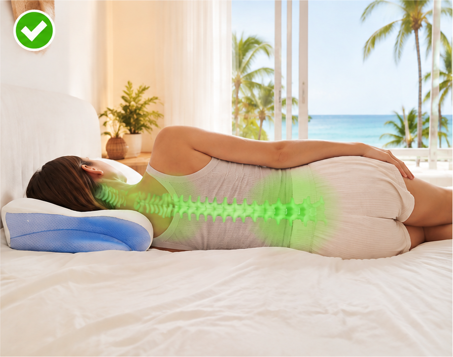 Colonne alignée et nuque détendue avec l'oreiller ergonomique DreamNest